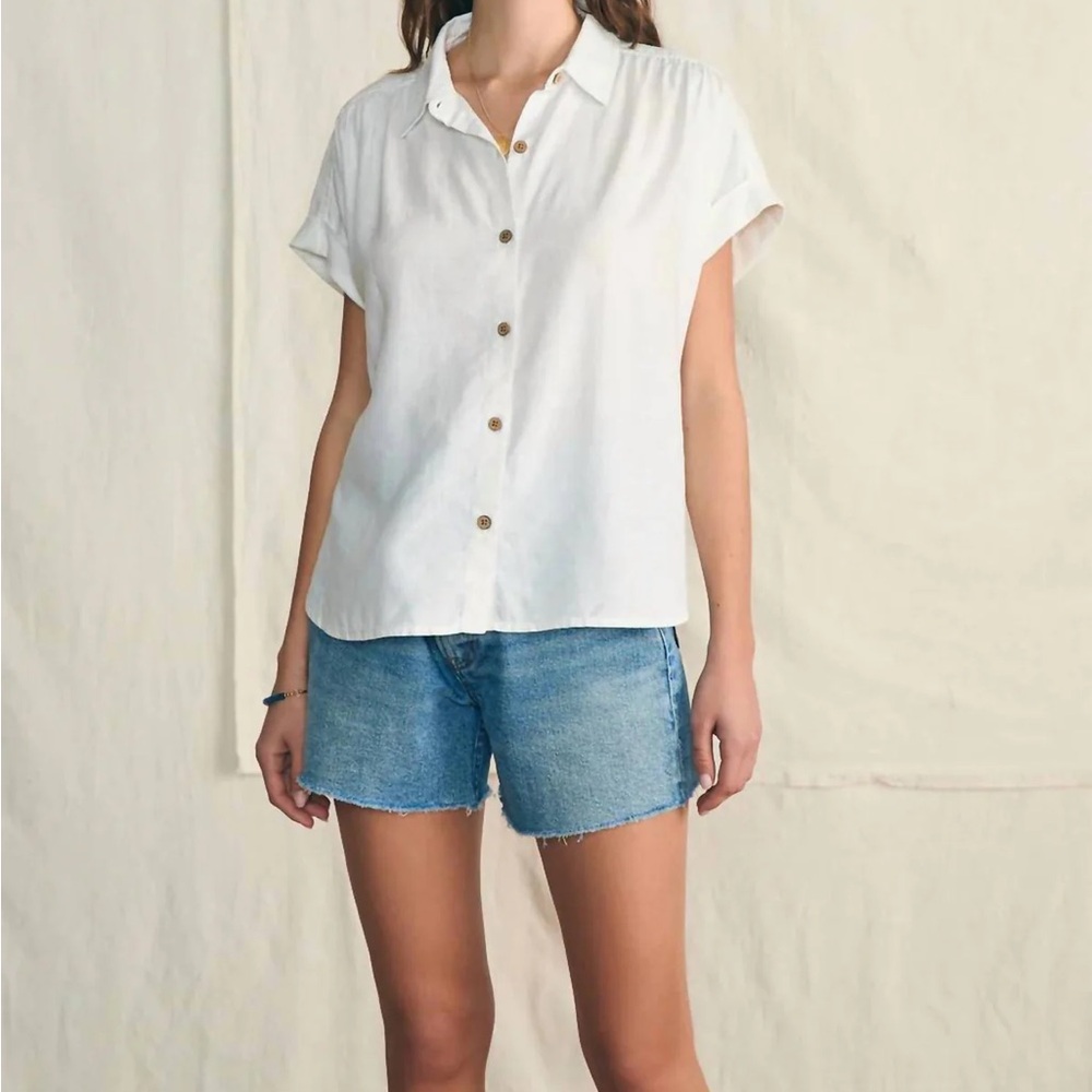 FAHERTY Breeze White linen Short Sleeve Button-Up Shirt